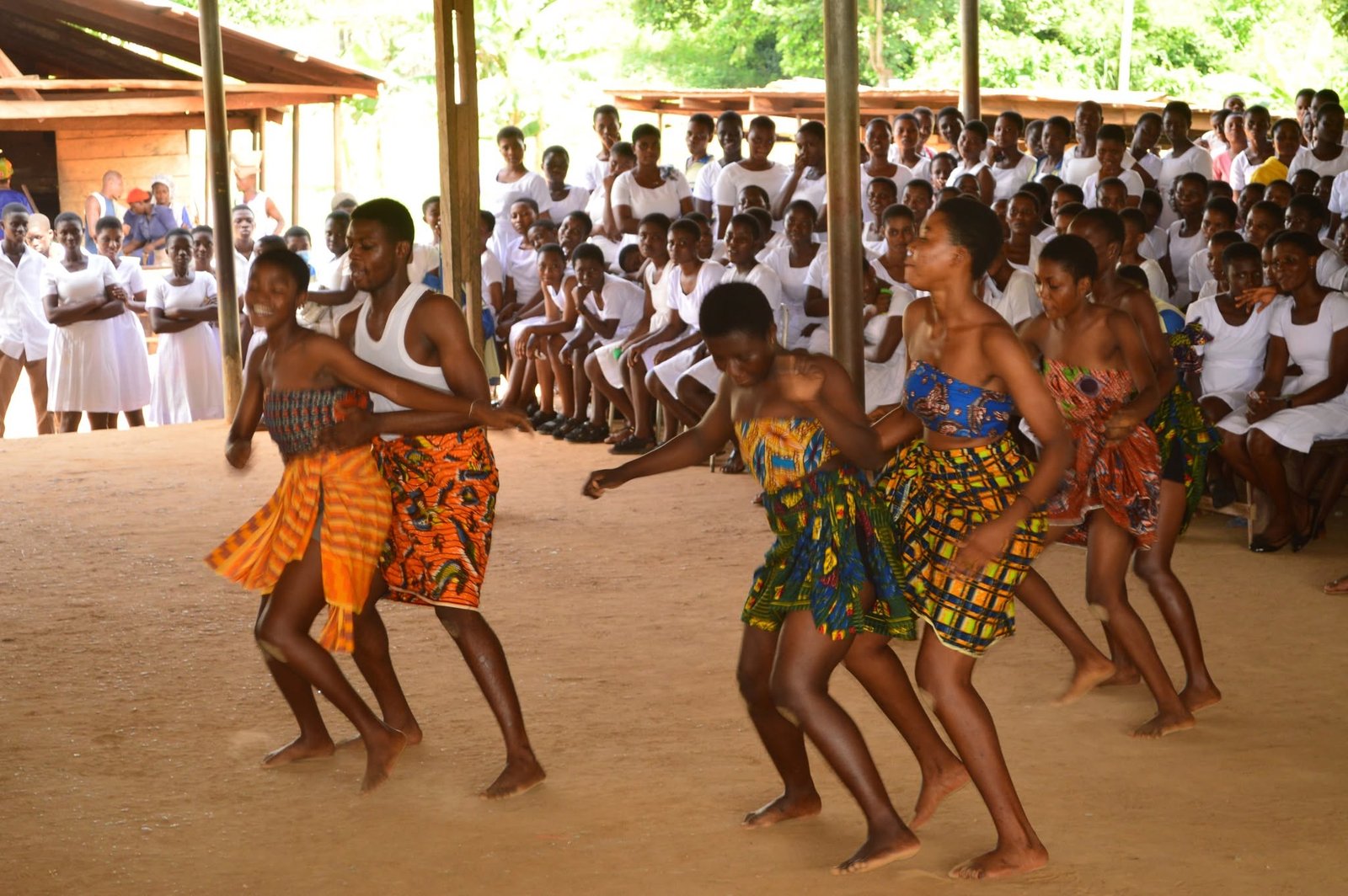 Students performing a cultural dance at Ayirebi Senior High School