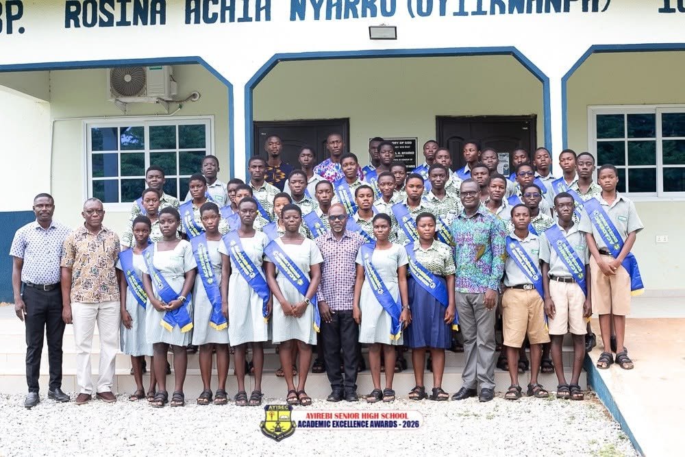 Headmaster with Ayirebi Senior High School students