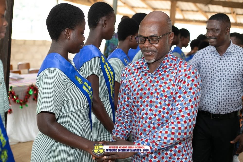 Ayirebi Senior High School headmaster recognising students at the Academic Excellence Awards